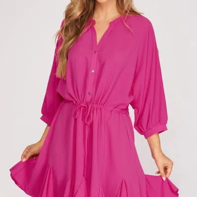 She + Sky Woven Dress In Hot Pink