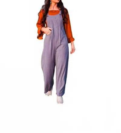 She + Sky Woven Gypsy Wide Leg Jumpsuit In Dusty Blue