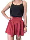 She + Sky Woven Satin With Smocked Waistband And Shorts Lining Mini Skirt In Caramel In Red