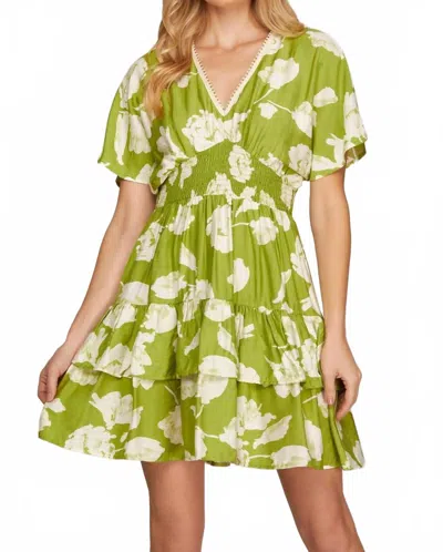 She + Sky Woven Smocked Tiered Dress In Lime In Green