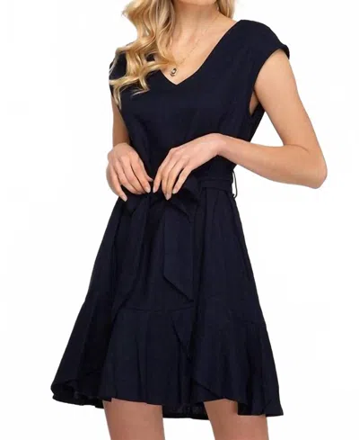 She + Sky Woven With Waist Sash Dress In Night Out Navy In Black
