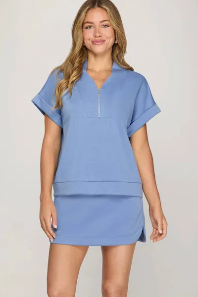 She + Sky Zip Front Skort Set In Periwinkle In Blue
