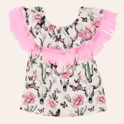 Shea Baby Babies' Girls' White Blooming Cactus Butterfly Fringed Print Top In Pink