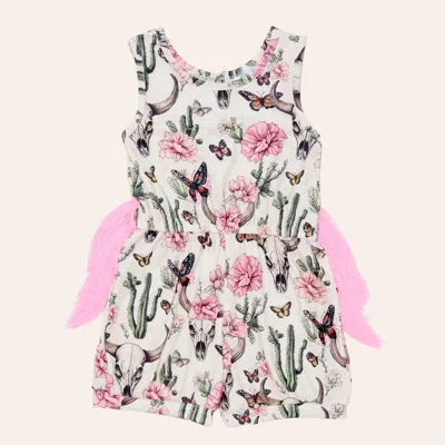 Shea Baby Babies' Girls' White Floral Cactus Print Fringe Romper In Pink