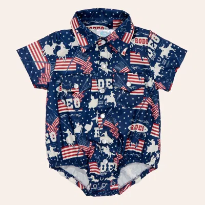 Shea Baby Babies' Infant Boys' Blue Only In America Print Pearl Snap Onesie
