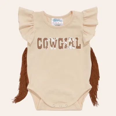 Shea Baby Babies' Infant Girls' Cream Cowgirl Graphic Fringe Onesie In Brown