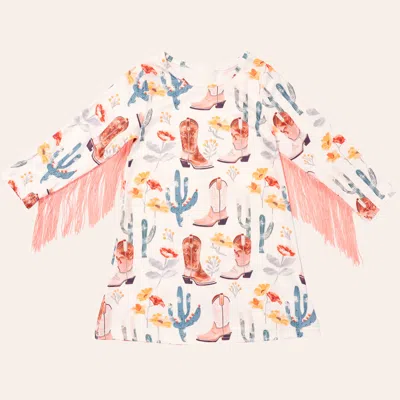 Shea Baby Babies' Toddler Girls' Cactus Multicolor Western Print Fringed Long Sleeve Dress