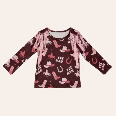 Shea Baby Babies' Toddler Girls' Multicolor Yeehaw Cowgirl Print Fringed Long Sleeve Top