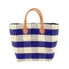 Shebobo Agave Fiber Gingham Tote In Navy In Blue