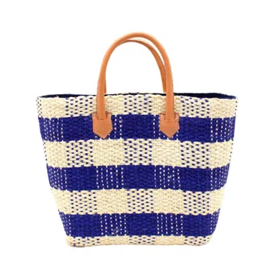 Shebobo Agave Fiber Gingham Tote In Navy In Blue