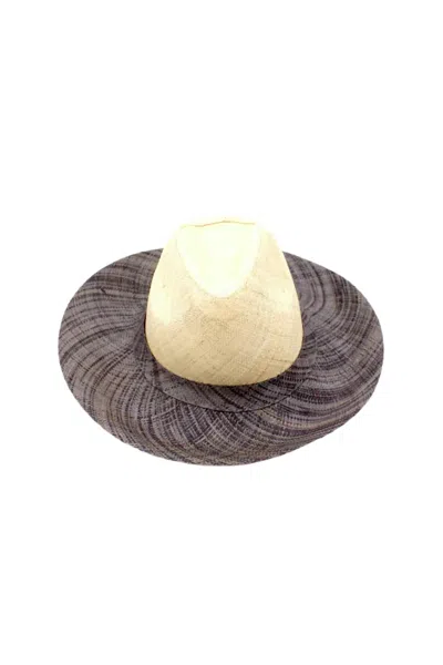 Shebobo Unisex Panama Two Tone Straw Hats In Natural/grey In Multi