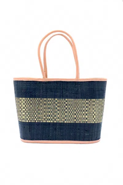Shebobo Women's Small Wynwood Straw Tote Handbag With Metallic Detailing In Black In Blue