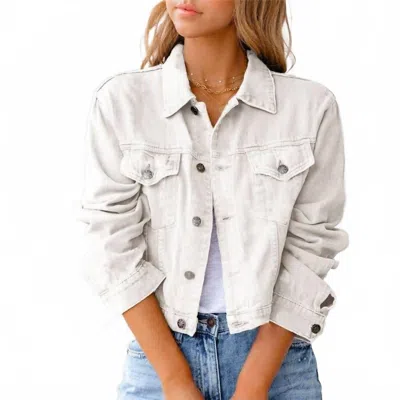 Sheer Trend Solid Color Loose Denim Jacket In White