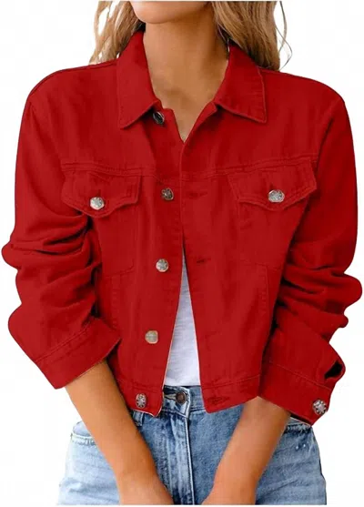 Sheer Trend Women's Solid Color Loose Denim Jacket In Red