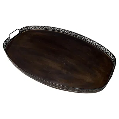 Pre-owned Sheffield 1950s Italian Service Tray In Patinated Brass Decorative Trim Italy Mid Century In Black