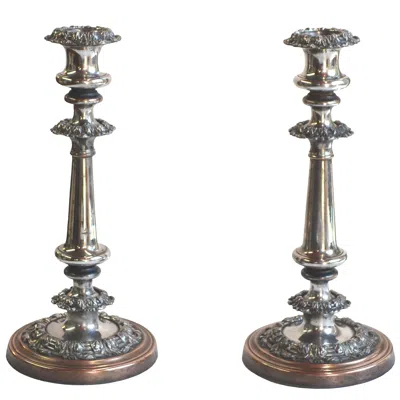 Pre-owned Sheffield 19th Century Georgian,  Silver Plate Candlesticks, Pair