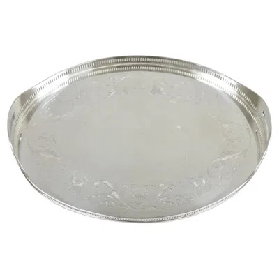 Pre-owned Sheffield Antique English  Edwardian Silver Plated Oval 16" Bar Tray W/ Gallery