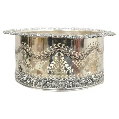 Pre-owned Sheffield Antique English  Sterling Silver Mounted Champagne Wine Bottle Coaster In Beige