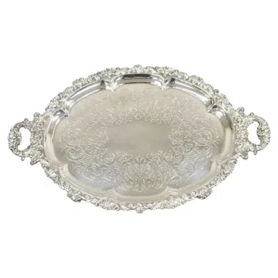 Pre-owned Sheffield Antique Victorian English  Ornate Oval Footed Serving Platter Bar Tray In Silver