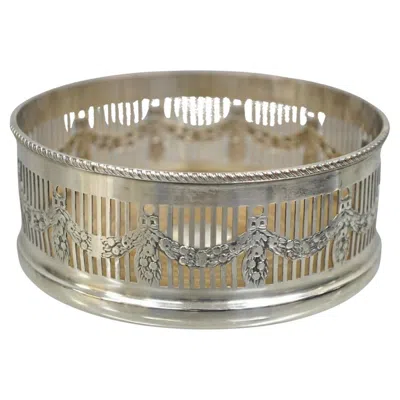 Pre-owned Sheffield Edwardian Silver Plated Fretwork Draped Mahogany Wine Bottle Coaster In Brown