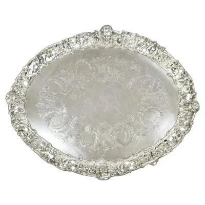 Pre-owned Sheffield French Renaissance Bacchanal Scene Silver Plated Bacchus Figural Salver Tray