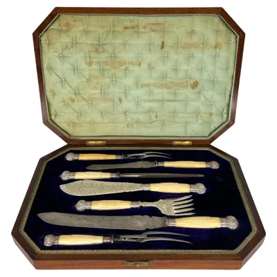 Pre-owned Sheffield George Butler & Company 7 Piece Sterling Mounted  Cased Serving Set In Brown