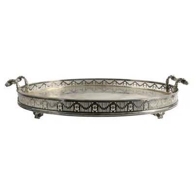Pre-owned Sheffield Large Ornate Oval Footed Victorian Silver Plate Tray With Gallery And Handles
