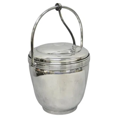 Pre-owned Sheffield Mid Century Modern  Silver Plated Reticulating Hinge Ice Bucket W Tongs