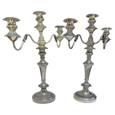 Pre-owned Sheffield Pair George Iii Old  Silver Plated Three Light Candelabras.
