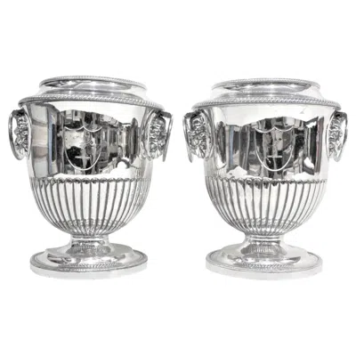 Pre-owned Sheffield Pair Of Antique  Regency Style Silver Plated Wine Coolers