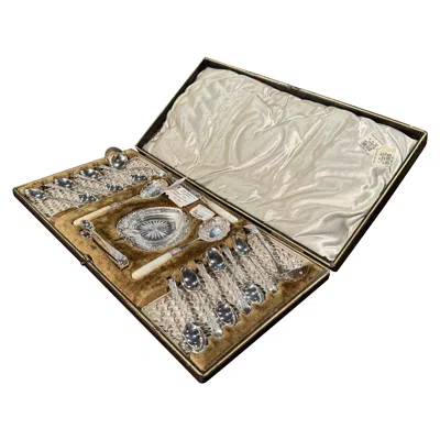 Pre-owned Sheffield Set Of Early 20th Century Silver Tea Accessories With Original Box In Sand