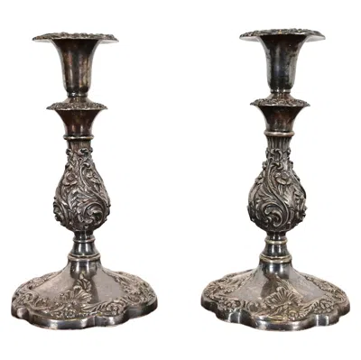 Pre-owned Sheffield Victorian Ornate Silverplate Candlesticks, Pair