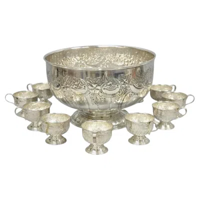 Pre-owned Sheffield Vintage English  Kentshire Silver Plated Punch Bowl Set W 12 Footed Cup In Brown