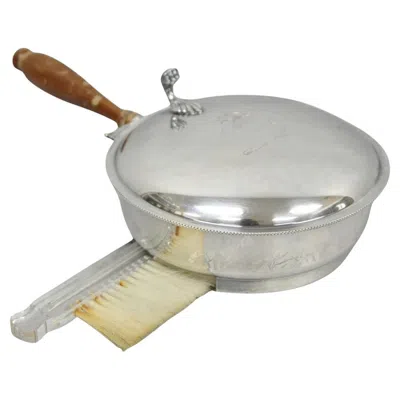 Pre-owned Sheffield Vintage  Co Silver Plated Hinged Lid "horse" Silent Butler W/ Broom