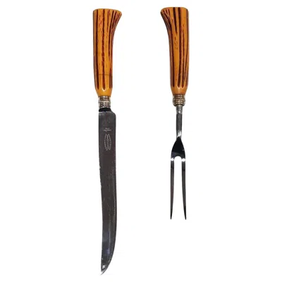 Pre-owned Sheffield Vintage  England 2-piece Grilling Set With Faux Antler Handles In Silver