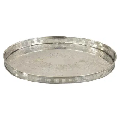 Pre-owned Sheffield Vintage  England Victorian Style Oval Platter Tray W/ Raised Gallery In Silver