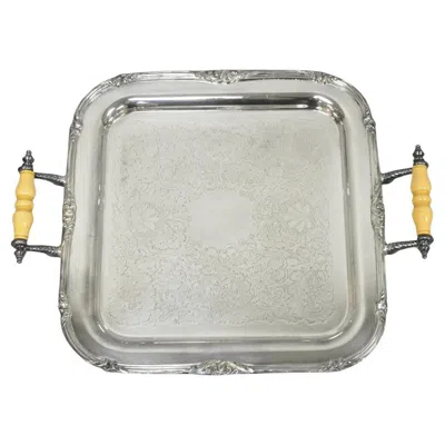 Pre-owned Sheffield Vintage  Silver Plated Square Serving Bar Tray W/ Celluloid Handles
