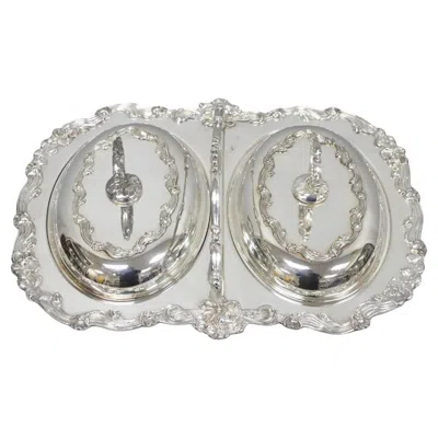 Pre-owned Sheffield Vintage  Silver Plated Victorian Double Buffet Serving Dish Platter