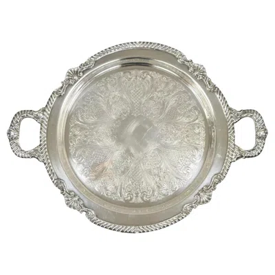 Pre-owned Sheffield Vintage  Victorian Style Silver Plated Round Twin Handle Platter Tray