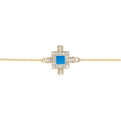 Sheida Farrokhi Women's Blue / Yellow / Gold Minimal Flower Bracelet - Solid Yellow Gold - Diamonds - Turquoise Enam
