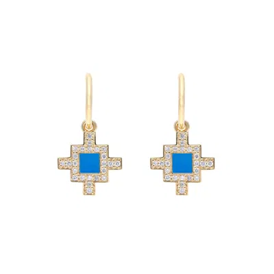 Sheida Farrokhi Women's Gold / Blue Minimal Flower Earrings - Solid Yellow Gold - Diamonds - Blue Enamel In Multi