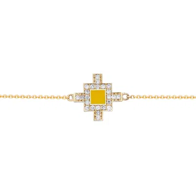 Sheida Farrokhi Women's Gold / Yellow Minimal Flower Bracelet - Solid Yellow Gold - Diamonds - Yellow Enamel