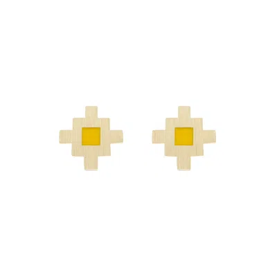 Sheida Farrokhi Women's Gold / Yellow Minimal Flower Earrings - Solid Yellow Gold - Yellow Enamel