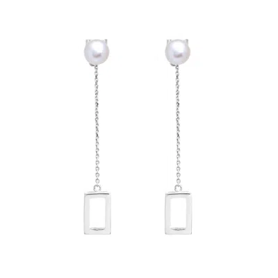 Sheida Farrokhi Women's Rectangle Drop Earrings - Solid White Gold