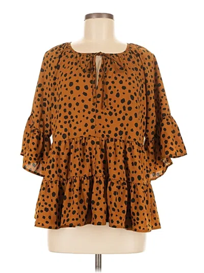 Pre-owned Shein 3/4 Sleeve Blouse In Brown