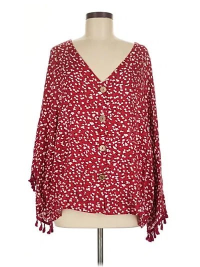 Pre-owned Shein 3/4 Sleeve Blouse In Burgundy