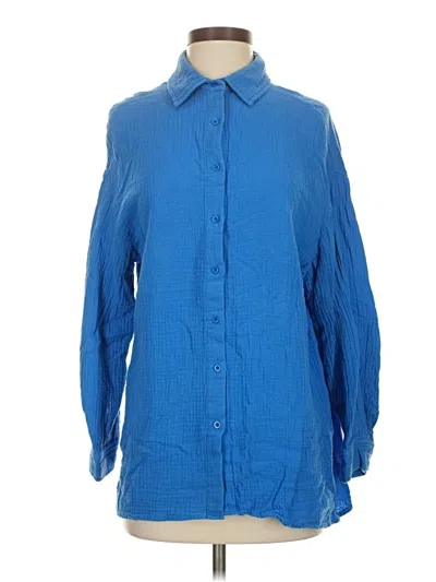 Pre-owned Shein 3/4 Sleeve Button Down Shirt In Blue