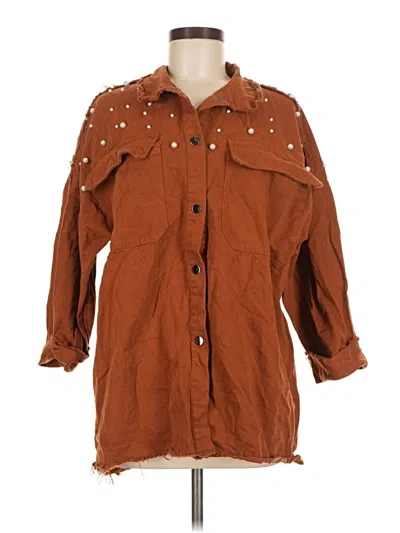 Pre-owned Shein 3/4 Sleeve Button Down Shirt In Brown