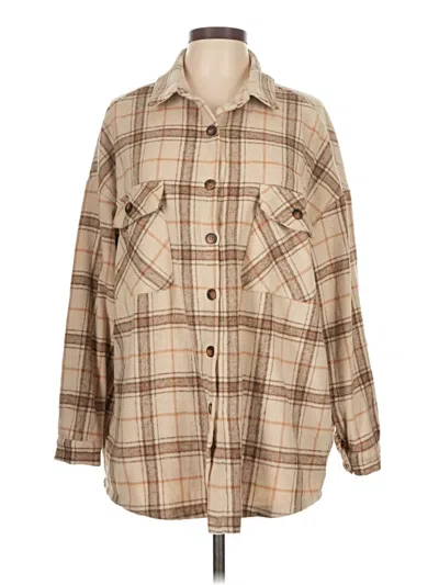 Pre-owned Shein 3/4 Sleeve Button Down Shirt In Brown