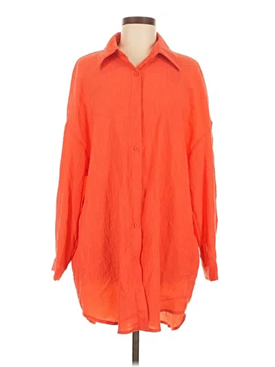 Pre-owned Shein 3/4 Sleeve Button Down Shirt In Orange